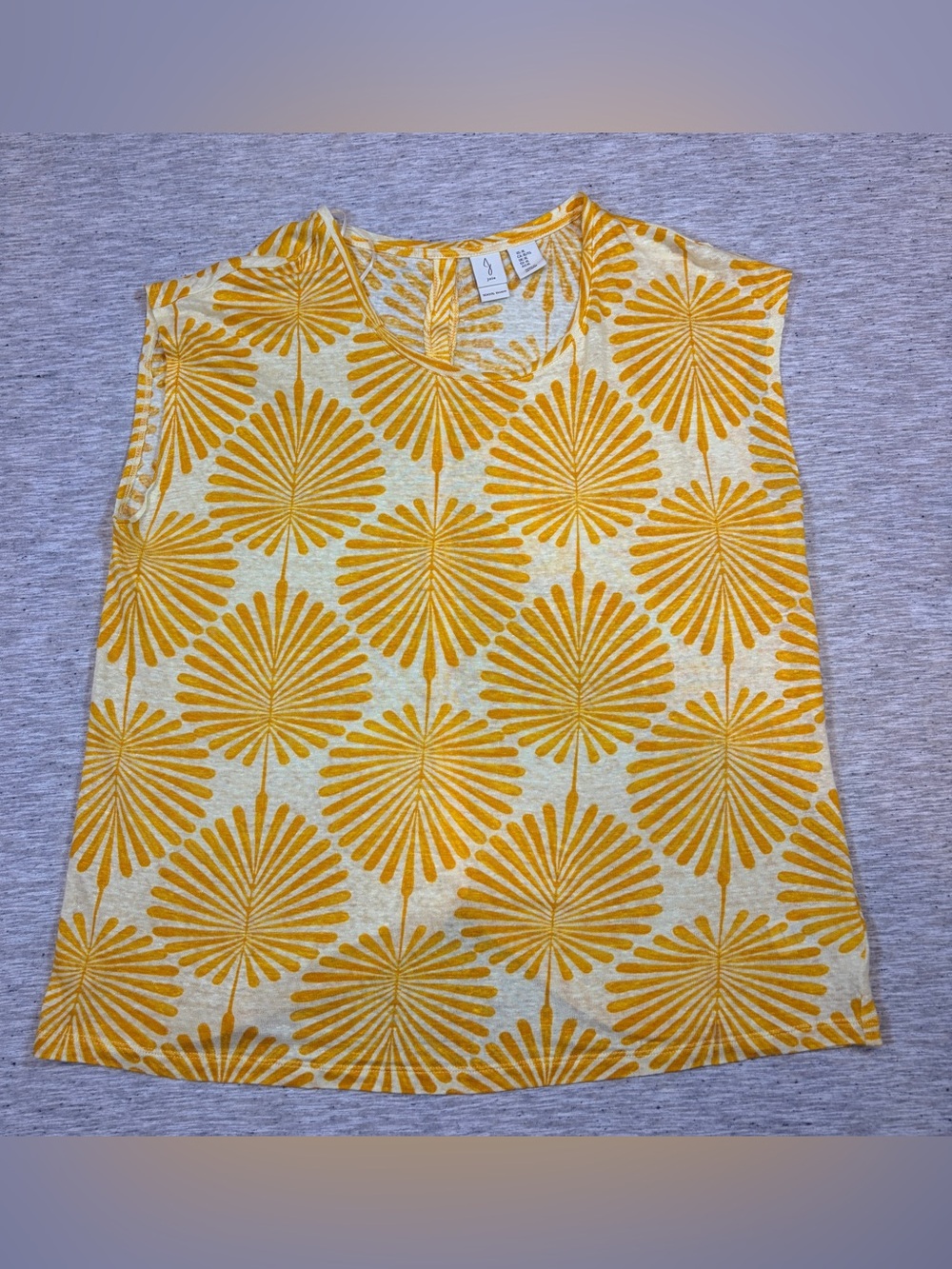Joie Cap Sleeve Linen Top Yellow White Botanical Print Button Down Back Size XL